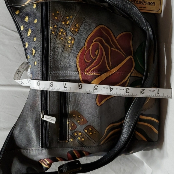 Anuschka Grey handpainted rose animal print safari hobo shoulder bag nwot - Picture 5 of 16